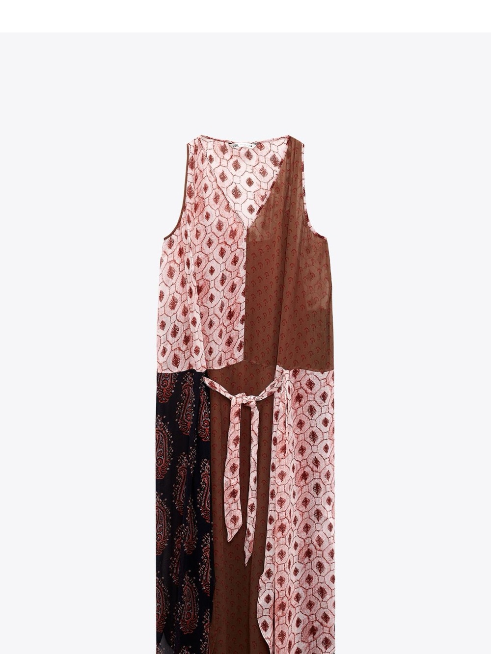 Zara Patchwork Midi Dress in Pink, Brown & Black